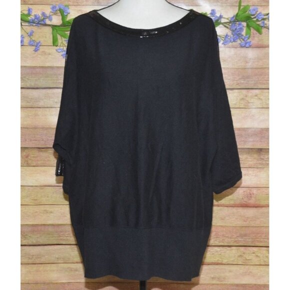 Talbots Women's Black Half Sleeve Knit Tee Plus Size 1X Sequin Stretch MINT - Picture 1 of 11